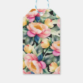 Elegante Pioen Waterverf op Zwart | Bruiloft Cadeaulabel (Achterkant)