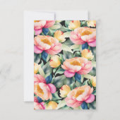 Elegante Pioen Waterverf op Zwart | Bruiloft RSVP Kaartje (Achterkant)