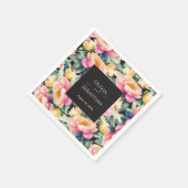 Elegante Pioen Waterverf op Zwart | Bruiloft Servet (Hoek)