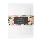 Elegante Pioen Waterverf op Zwart | Bruiloft Uitnodigingen Wikkel (Voorkant Voorbeeld)