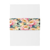 Elegante Pioen Waterverf op Zwart | Bruiloft Uitnodigingen Wikkel (Achterkant Voorbeeld)