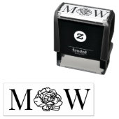 Elegante Pioenbloem 2 Initieel Trouwpaar Zelfinktende Stempel (In situ)