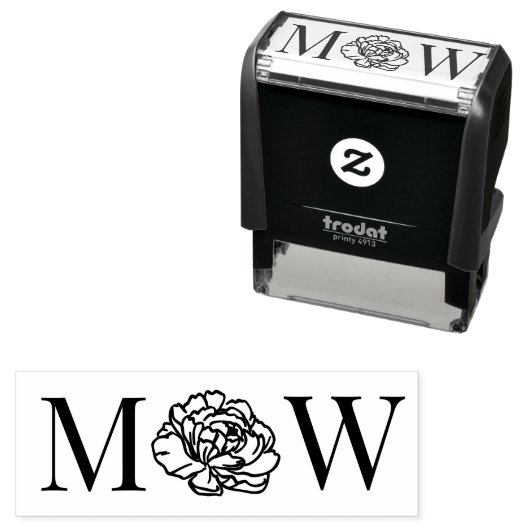 Elegante Pioenbloem 2 Initieel Trouwpaar Zelfinktende Stempel (In situ)