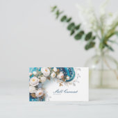 Elegante pioenbloem Blauwgroen en goud Visitekaartje (Staand voorkant)