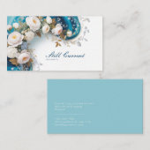 Elegante pioenbloem Blauwgroen en goud Visitekaartje (Voorkant / Achterkant)