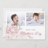 Elegante pioenbloem eerste Moederdag 2 foto's Kaart (Voorkant)