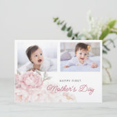 Elegante pioenbloem eerste Moederdag 2 foto's Kaart (Staand voorkant)