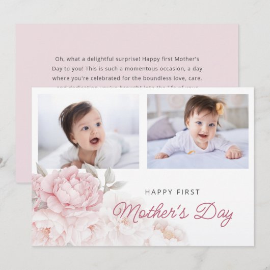Elegante pioenbloem eerste Moederdag 2 foto's Kaart (Voorkant / Achterkant)