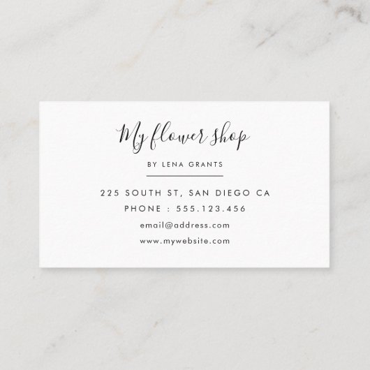 Elegante pioenen bloemen chic visitekaartje (Achterkant)