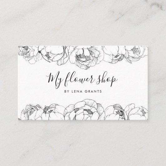 Elegante pioenen bloemen chic visitekaartje (Voorkant)