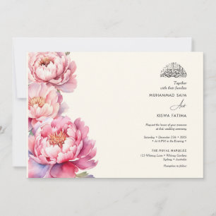 Elegante pioenen bloemige islamitische Nikah Kaart