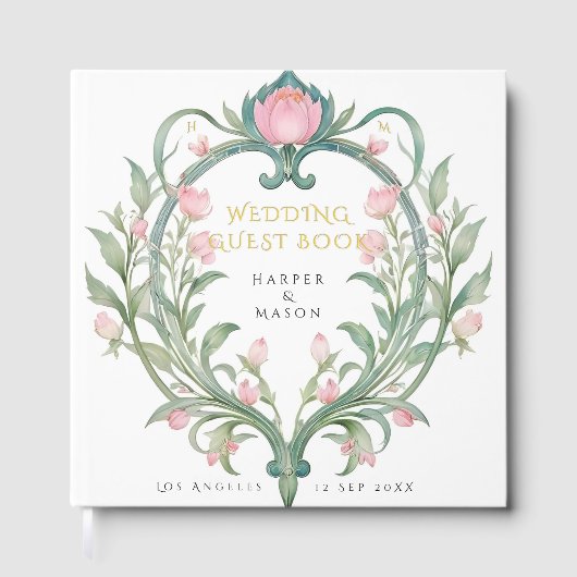 Elegante pioenen bruiloft Folie gastenboek (Voorkant)