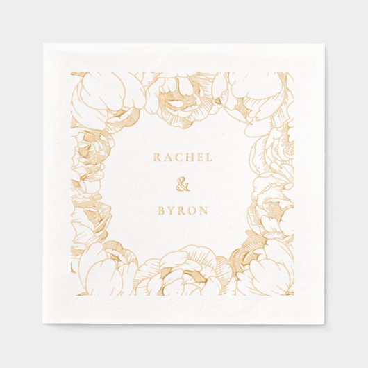 Elegante pioenen bruiloft folie servetten (Voorkant)