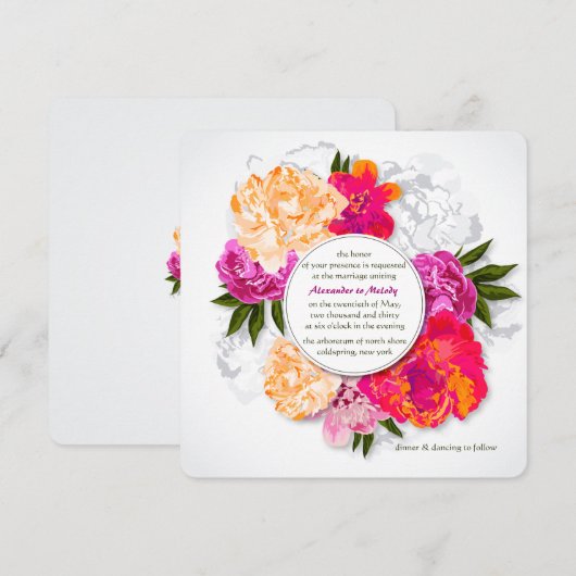 Elegante pioenen bruiloft uitnodiging (Voorkant / Achterkant)