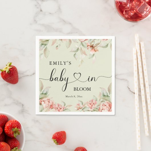 Elegante pioenen floral Baby in Bloom Baby shower Servet (Insitu)