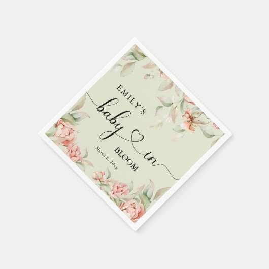 Elegante pioenen floral Baby in Bloom Baby shower Servet (Hoek)