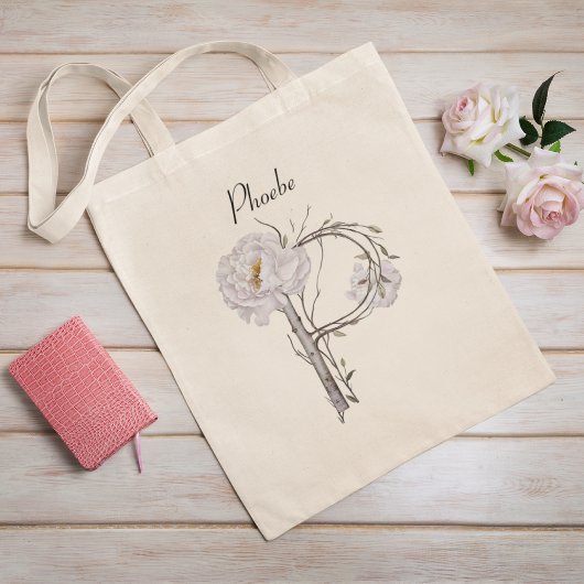 Elegante pioenen Floral Monogram P Custom Canvas t Tote Bag