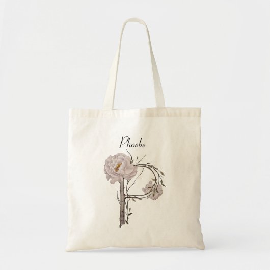 Elegante pioenen Floral Monogram P Custom Canvas t Tote Bag (Voorkant)