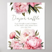 Elegante pioenen luier loterij baby shower poster (Voorkant)