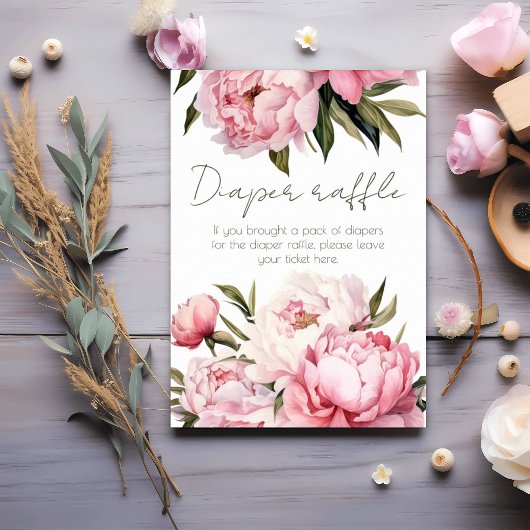 Elegante pioenen luier loterij baby shower poster