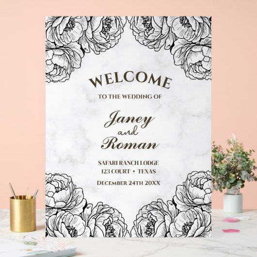 Elegante pioenen Moderne en minimalistische bruilo Acryl Bord (Huwelijk)