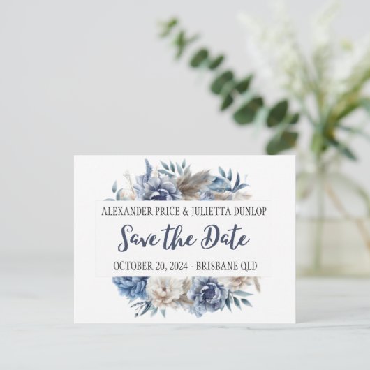 Elegante pioenen, rozen & pampa's - Save the date Briefkaart (Staand voorkant)
