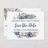 Elegante pioenen, rozen & pampa's - Save the date Briefkaart (Voorkant / Achterkant)
