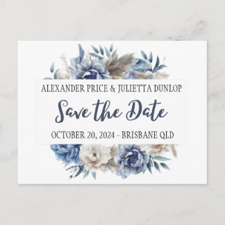 Elegante pioenen, rozen & pampa's - Save the date Briefkaart