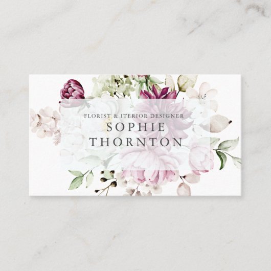 Elegante pioenen visitekaartje (Voorkant)