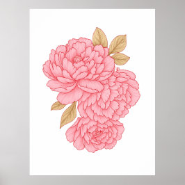 Elegante pioenen – Zacht roze bloemenillustratie Poster