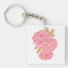 Elegante pioenen – Zacht roze bloemenillustratie Sleutelhanger