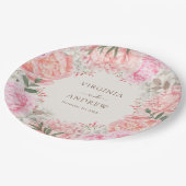 Elegante pioenenbruiloft papieren bordje (Gekanteld)