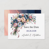 Elegante pioenenkrans voor bruiloft Save the Date (Voorkant / Achterkant)