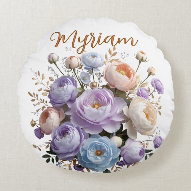 Elegante pioenmonogram ronde kussen (Voorkant)