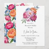 Elegante pioenroos boeket bruidsmeisjes lunch kaart (Voorkant / Achterkant)