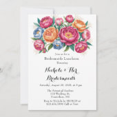 Elegante pioenroos boeket bruidsmeisjes lunch kaart (Voorkant)