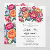 Elegante pioenroos boeket bruidsmeisjes lunch kaart (Voorkant / Achterkant)