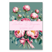 Elegante pioenroos boeket in Waterverf bruiloft Kaart (Achterkant)