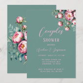 Elegante pioenroos boeket in Waterverf bruiloft Kaart (Voorkant / Achterkant)