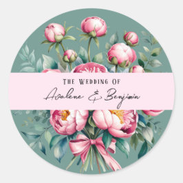 Elegante pioenroos boeket in Waterverf bruiloft Ronde Sticker