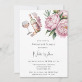 Elegante pioenroos Floral Brunch & Bubbly Kaart (Voorkant)