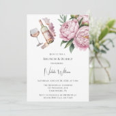 Elegante pioenroos Floral Brunch & Bubbly Kaart (Staand voorkant)