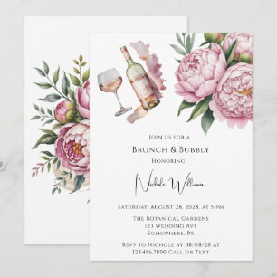 Elegante pioenroos Floral Brunch & Bubbly Kaart