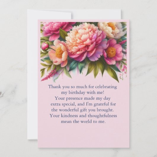 Elegante Pioenroze Bloemengeschenk  Bedankkaart (Achterkant)