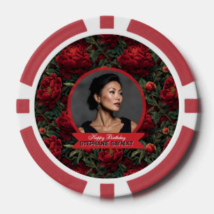 Elegante Pioenrozen Bloem Thema Verjaardagsfeestje Poker Chips