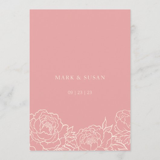 Elegante pioenrozen bruiloft zitgrafiek Kaart (Achterkant)