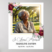 Elegante Pioenrozen Gouden Lijst Foto Begrafenis  Poster (Voorkant)