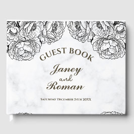 Elegante Pioenrozen Moderne en minimalistische bru Gastenboek