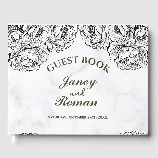 Elegante Pioenrozen Moderne en minimalistische bru Gastenboek (Voorkant)