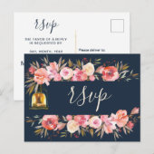 Elegante Pioenrozen Rustieke Lantaarns Marine Kora Uitnodiging Briefkaart (Voorkant / Achterkant)